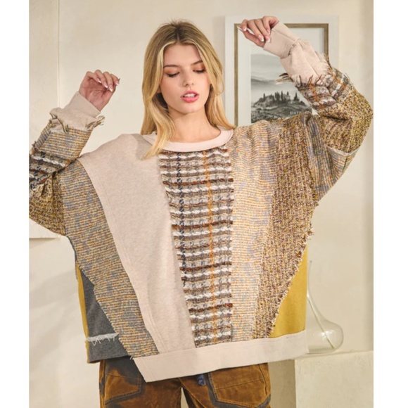 Oli and Hali “ Avery  “ OLi and Hali  MIXED FABRIC LONG SLEEVE TOP 81 - Picture 2 of 6